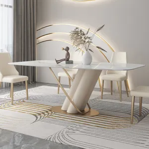 Hot-sale European luxury Can customized dining room table restaurant dinning table set stainless steel marble dining tables