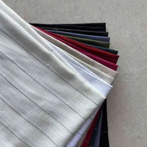 高品质工厂价格家纺衬衫白色条纹模型竹人造丝混纺粘胶亚麻面料服装