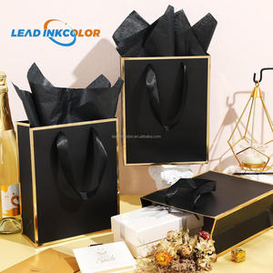 Driew Luxury Small Black Gift Bags Bulk 100 Pcs Min Thick Kraft Paper Black Handles Set Wedding Party Baby Shower Custom Logo - Product Image 1