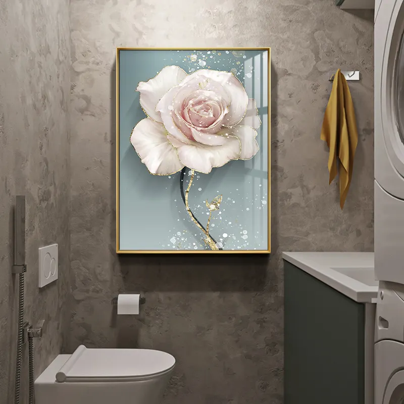 Pola Modern Luxury Creative Flower Painting Crystal Porcelain Wall Art Waterproof Moistureproof Bathroom Wall Decor Art