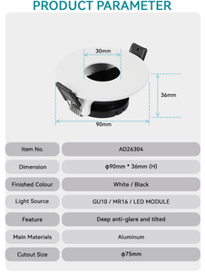 Boîtier en aluminium pour downlight GU10, cadre pour downlight MR16, découpe de 75 mm, cadre pour downlight mural, installation facile - Product Image 5