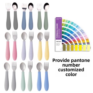 Juego <span class=keywords><strong>de</strong></span> <span class=keywords><strong>Cubiertos</strong></span> <span class=keywords><strong>para</strong></span> Niños con Mango <span class=keywords><strong>de</strong></span> Silicona, Acero Inoxidable 304, Utensilios <span class=keywords><strong>para</strong></span> Bebés, Cuchara y Tenedor, Libres <span class=keywords><strong>de</strong></span> BPA, Calidad Alimentaria - Product Image 2