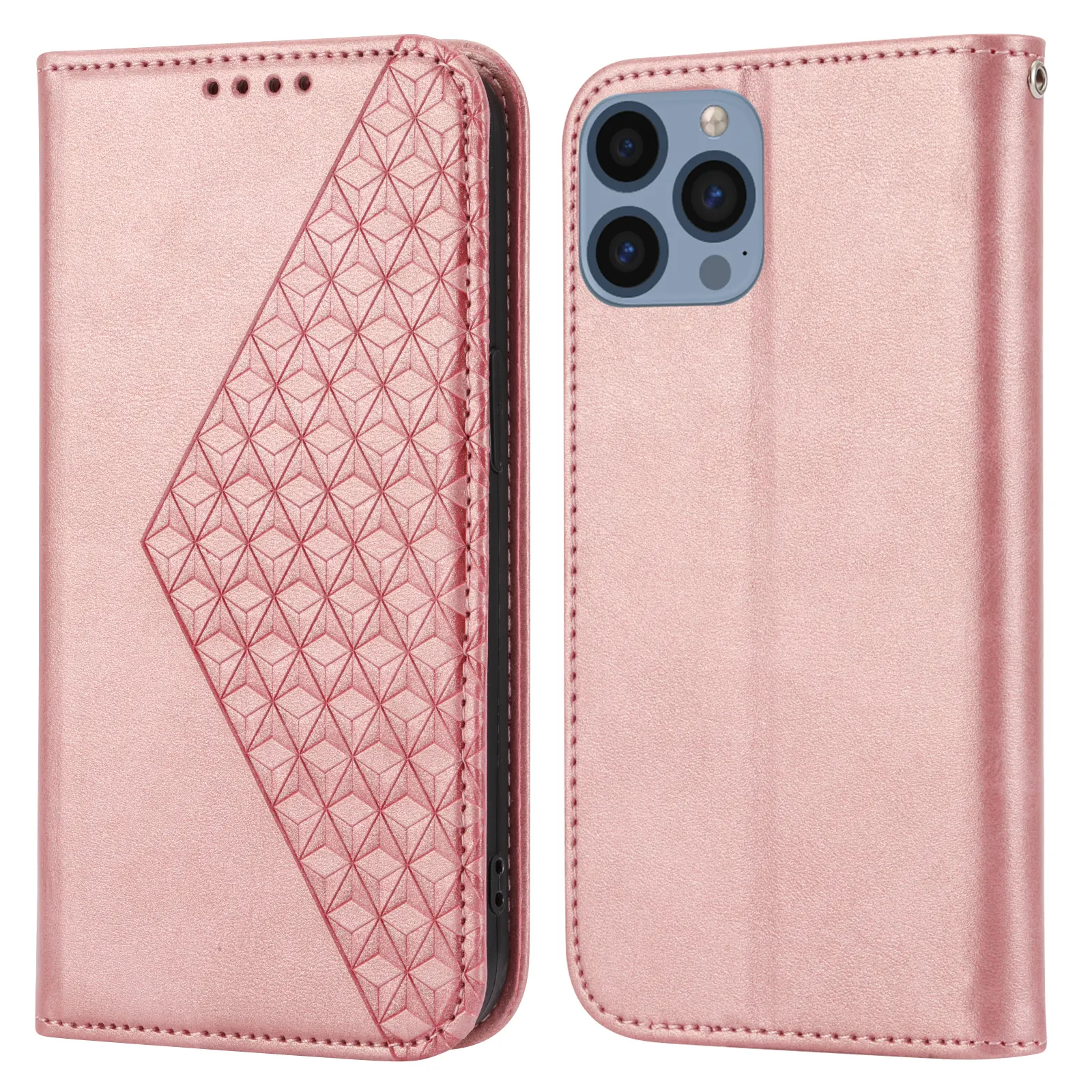 Diamant Gaufrage Veau Motif Mobile Téléphone Cas Étanche En Cuir Téléphone Cas pour Iphone 13 Pro Max Magnétique Fabricant