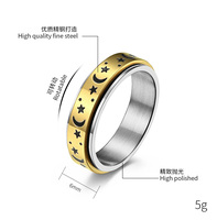 Bague en acier inoxydable rotative et luminescente en titane, motif étoile et lune, pour hommes et femmes, anti-anxiété, cadeau tendance