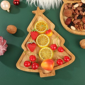 Bandejas de Bambú Navideñas con Forma de Árbol y Sombrero de Muñeco de Nieve, Color Madera Natural, Decoraciones para Fiestas - Product Image 3