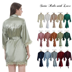 Peignoirs Kimono en Soie Satinée pour Femmes avec Logo Personnalisé, pour Mariée, <span class=keywords><strong>Demoiselle</strong></span> <span class=keywords><strong>d</strong></span>'<span class=keywords><strong>Honneur</strong></span>, Robes du Matin de Mariage, Luxe et Bordure en Dentelle - Product Image 2