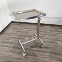 Chariot médical mobile en acier inoxydable pour instruments, réglable en hauteur, avec plateau chirurgical et roues silencieuses pour USI