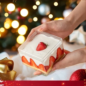 Transparent Square PS Plastic Recyclable Tiramisu Dessert Storage Container Pastry Packaging <b>Box</b> with Lid and Embossing - Product Image 4