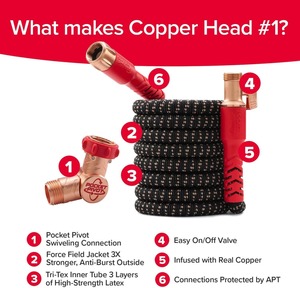 Custom Pocket <b>Hose</b> Copper Head <b>Expandable</b> Garden <b>Hose</b> with Pocket Pivot, No Tangles, AS SEEN ON TV, 360° Swivel, Tri-Tex Tubing - Product Image 3