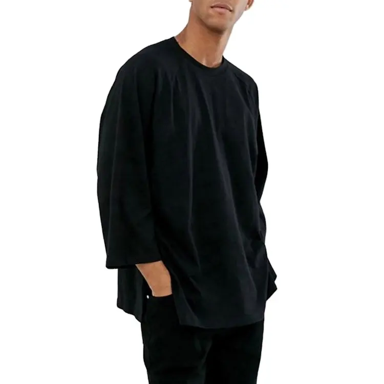 High quality custom t shirt printing raglan wide long sleeves oversized men t shirt in black Made in China