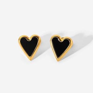 Pendientes de Corazón con Incrustaciones de Malaquita Blanca y Acero Inoxidable Dorado - Product Image 5