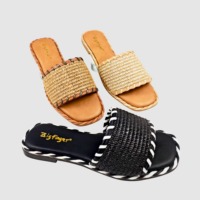 Sandales plates d'été pour femmes, de haute qualité, à enfiler, avec lanières en paille tressée, souples, antidérapantes, respirantes, à bout ouvert, pour la plage