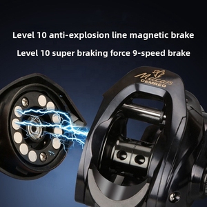 Moulinet de pêche spinning en métal avec système anti-éclatement de ligne, force magnétique, alarme de frein, pour gaucher, personnalisable, noir - Product Image 3