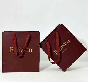 Sacs en papier bordeaux de luxe haut de gamme pour parfums, montres, chaussures, bijoux, cosmétiques – Élégants emballages en papier pour le shopping - Product Image 1