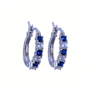 Orecchini a Cerchio E106 in Argento 925 Placcato Rodio con Lapislazzuli, Montatura a Griffe, Classici da Donna per Uso Quotidiano, Orecchini con Cristalli - Product Image 1