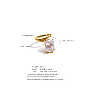 JINYOU-<span class=keywords><strong>Bague</strong></span> <span class=keywords><strong>fine</strong></span> en acier inoxydable 1284 de taille 678, plaqué or, <span class=keywords><strong>avec</strong></span> grand <span class=keywords><strong>diamant</strong></span>, zircon cubique rectangulaire pour mariage - Product Image 6