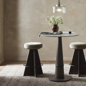 Taburete Alto Giratorio Damon de Algodón, Roble, Hierro/Acero y Poliéster, Resistente, para Bar en Casa y Comedor - Product Image 1