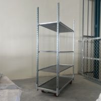 Chariot de présentation métallique à 2/3/4 niveaux, plateforme en treillis métallique, chariot à quatre roues, revêtement poudré, galvanisé à chaud, outils OEM, serre