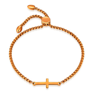 Bracelet croix minimaliste en acier inoxydable réglable trois couleurs unisexe, cadeau bijou - Product Image 4