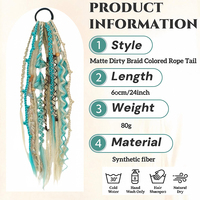 Coda di Cavallo Elastica Boho da 60 cm all'Ingrosso per Donna, Extension Intrecciata a Mano con Perline Vichinghe, Accessorio per Capelli da Festa