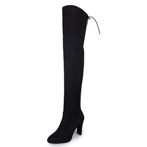 Nouvelles <span class=keywords><strong>bottes</strong></span> au-dessus du genou de grande taille <span class=keywords><strong>bottes</strong></span> de mode en <span class=keywords><strong>daim</strong></span> élastique à talons hauts pour femmes solides - Product Image 4