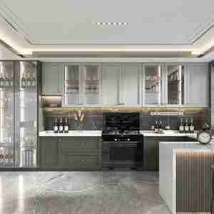 Armoires de cuisine SANTOPOVA en MDF, style shaker, vert et blanc, avec unités hautes intégrées pour four et réfrigérateur - Product Image 6