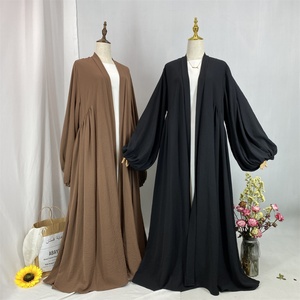 Popular Abaya Elastic Cuff Big Lantern Sleeves Pleated Design With Side Pockets Ramadan Muslim Women Modest Cardigan 1969# - Product Image 5