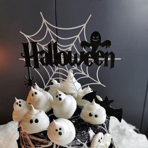 Suministros de decoración de tartas de Halloween DIY Acri negro blanco naranja rojo telaraña y fantasma para feliz Halloween - Product Image 1