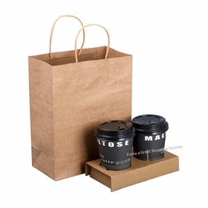 Wholesale Kraft Paper <b>Coffee</b> & Dessert Bags with 2 or 4 Cup Holders for Bakery Takeout - Product Image 5