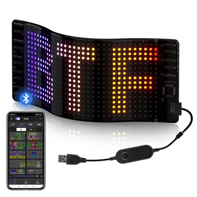 RGB Programmable USB Led Flexible Display Signage Panel Rolling Advertising Panel Led Pixel Custom Words Screen for Car Message