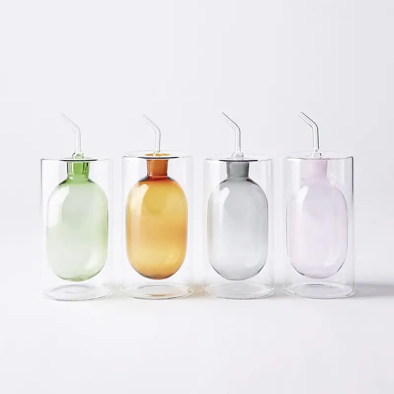 Ev rengi çift katmanlı cam yağ sirke Can çeşni şişesi kavanoz şeffaf cam yağdanlık
