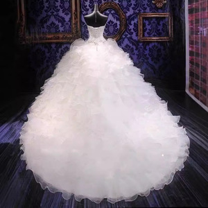 Strapless Ball Gown Wedding Dress White Ivory Tulle Ruffles Princess Tutu Skirt Natural Waistline Plus Size - Product Image 4