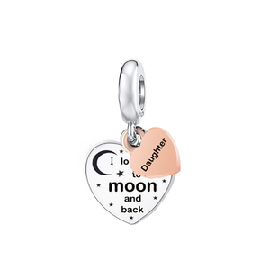 925 Sterling Silver <strong>Mum</strong> Grandma Daughter I love You to the Moon and Back Heart Beads <strong>Charm</strong> for Bracelet Necklace Jewelry Making - Product Image 3