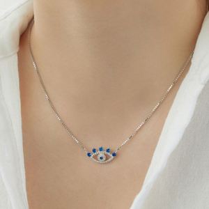 Dylam Trending Design Sterling Silver Rhodium 18K Gold Plated <b>Box</b> Chain Evil Talismans 5A Zirconia Blue Eyes Pendant Necklace - Product Image 5