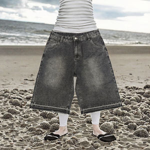 WS-016 Pantalones Cortos Vaqueros de Hombre de Talle Medio con Logotipo Personalizado, Tejido Vintage, 100% Algodón, Cierre de Cremallera, Holgados, Antiarrugas, Transpirables y Ecológicos - Product Image 2