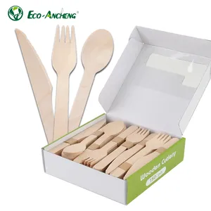 Premium 160mm Biodegradable Eco-Friendly Disposable Cutlery Customized Wooden Utensils Set Of Forks Spoons Knives