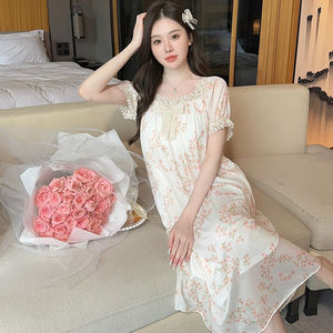 Haute qualité été court ensemble vêtements de nuit pour femmes <span class=keywords><strong>jolie</strong></span> chemise de nuit pyjamas pantalon <span class=keywords><strong>nuisette</strong></span> chemise de nuit avec maille <span class=keywords><strong>nuisette</strong></span> pour femmes - Product Image 4