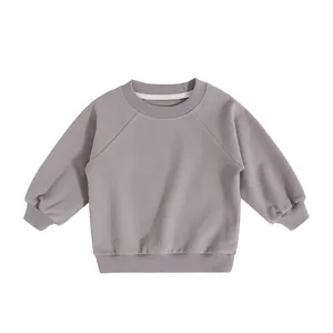 Custom Embroidery Organic Cotton Autumn Kid Top Long Sleeve Plain Round Neck Soft Knitted Terry Children Boy Sweatshirt