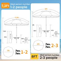 Parasol de plage 7FT avec base d'ancrage robuste, résistant au vent, protection solaire UPF 50+, mobilier d'extérieur en aluminium réglable