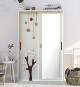 Armadi Moderni per Camera da Letto in Metallo <span class=keywords><strong>con</strong></span> 2 <span class=keywords><strong>Ante</strong></span> <span class=keywords><strong>Scorrevoli</strong></span> e <span class=keywords><strong>Specchio</strong></span>, <span class=keywords><strong>Armadio</strong></span> in Acciaio <span class=keywords><strong>con</strong></span> Design Stampato, Lemari Pakaian - Product Image 4