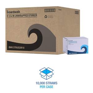 Pajitas agitadoras de un solo tubo sin envolver Boardwalk STRU525R10, 5 1/4 pulgadas, rojas, paquete de 1000 (caja de 10), material plástico - Product Image 3