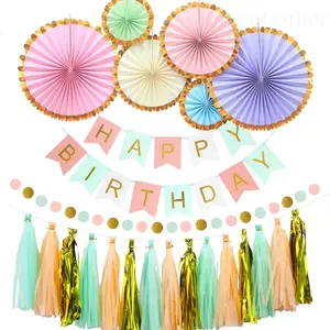 Décor mural de Table en papier pastel, kit à glands, 81 pièces, pour décor de fête d'anniversaire, baby shower, anniversaire