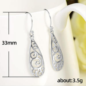 Pendientes de plata con forma de gota de agua, pendientes colgantes de estilo Vintage para mujer, joyería de moda chapada en plata tibetana E425 - Product Image 6