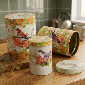 Classic Round Stainless steel Food Containers With Lid Floral Bird Design <b>Storage</b> <b>Boxes</b> For <b>Kitchen</b> Use - Product Image 6