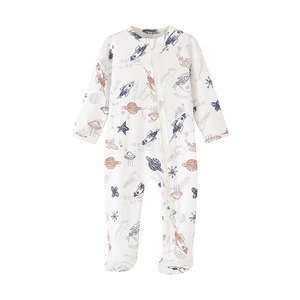 Mono de fibra de bambú con estampado personalizado de fábrica, pijama con cremallera de dibujos animados para niños, patrón de nubes, mono de manga larga para niña - Product Image 2