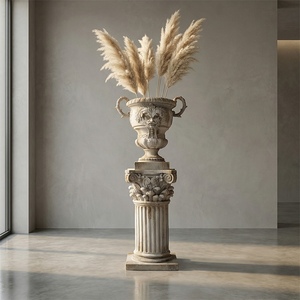 Urne de jardinage verticale à double poignée, style vintage, en magnésie, avec piédestal cannelé, motif homme vert, pour intérieur et extérieur, décoration de villa, fabrication OEM - Product Image 2