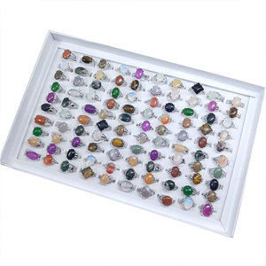 Cincin Grosir Campuran Berbagai Model Perhiasan <span class=keywords><strong>Bohemian</strong></span> Bentuk Oval Kristal Warna-warni Batu Alam - Product Image 5