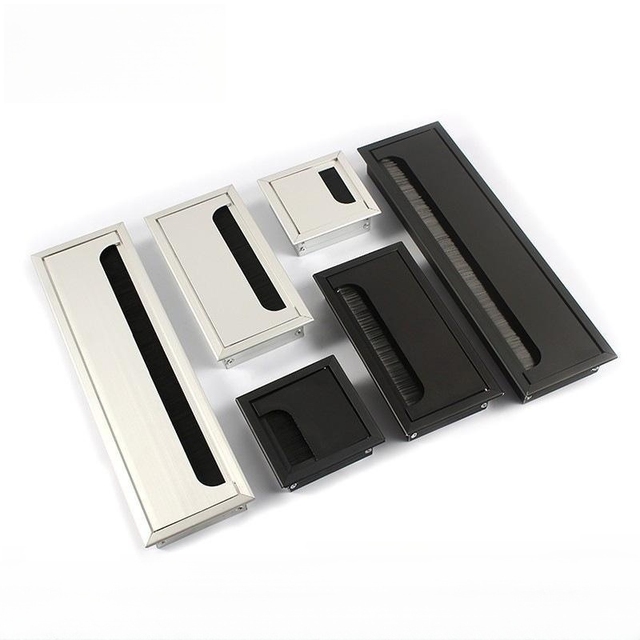 Aluminum Alloy Computer Desk Rectangle Wire Cable Grommet Hole Cover Cable Management Box With Brushed