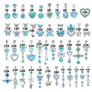 Precio de Fábrica: Piercing de Ombligo de Acero Inoxidable Azul con Circonita Cúbica y Mariposa, Joyería Elegante para Mujer - Product Image 2
