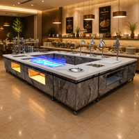 OKEY Stations de buffet mobiles personnalisées pour hôtels, comptoir de buffet en marbre avec éclairage LED, table de buffet mobile pour la restauration en extérieur